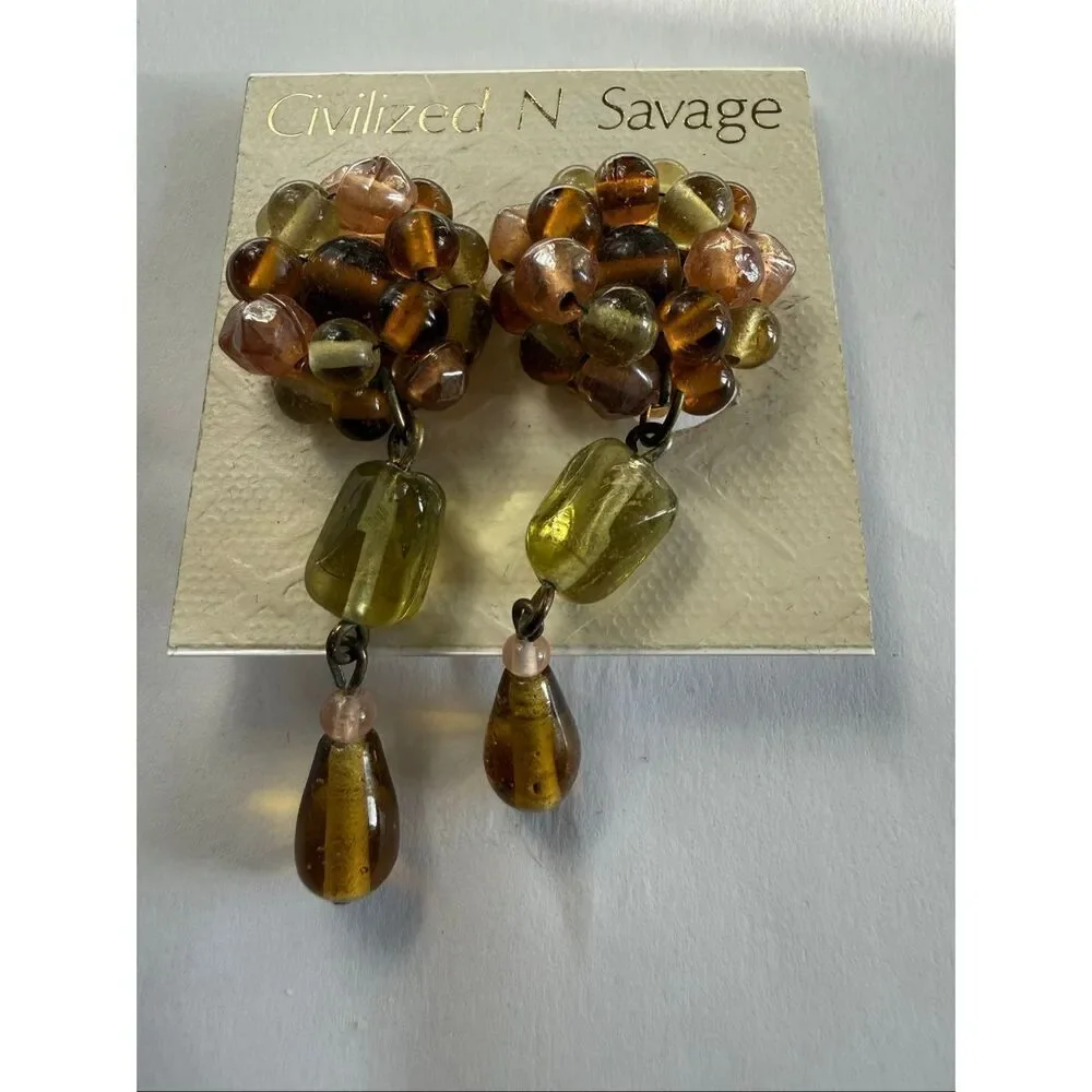 Civilized N Savage Women's Amber-Toned Cluster Beaded Drop Earrings Jewelry NWT